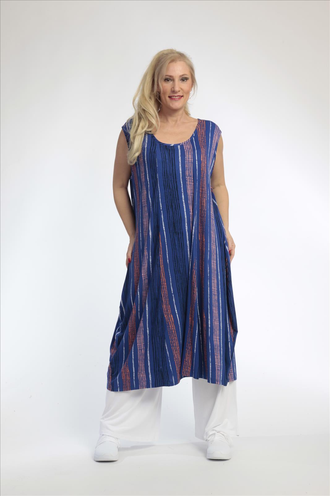 Sommer Kleid in Ballon Form aus weicher Jersey Qualität, Florida in Royalblau-Multi