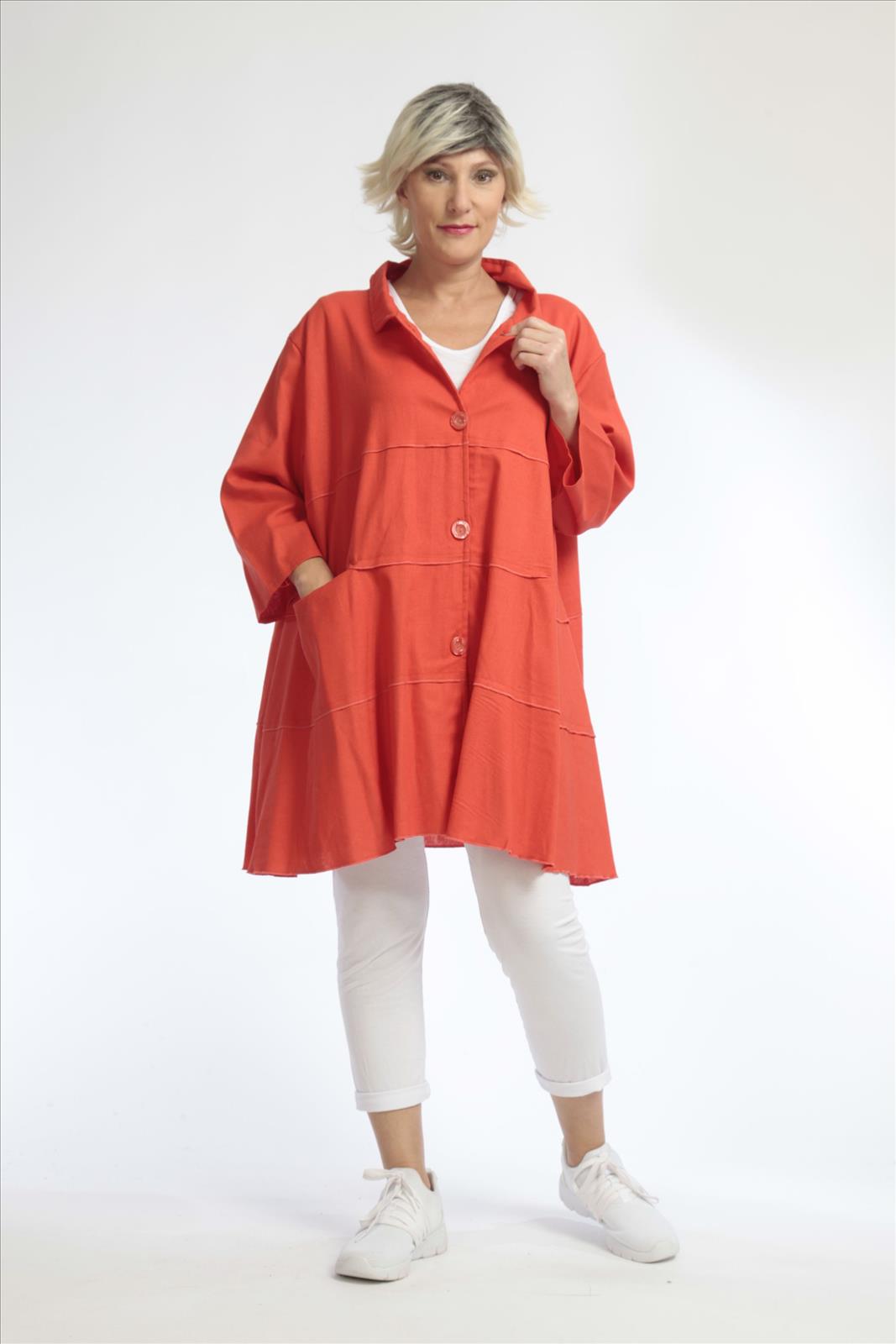 Sommer Jacke in A-Form aus feiner Leinen Optik Qualität, Softy in Rot