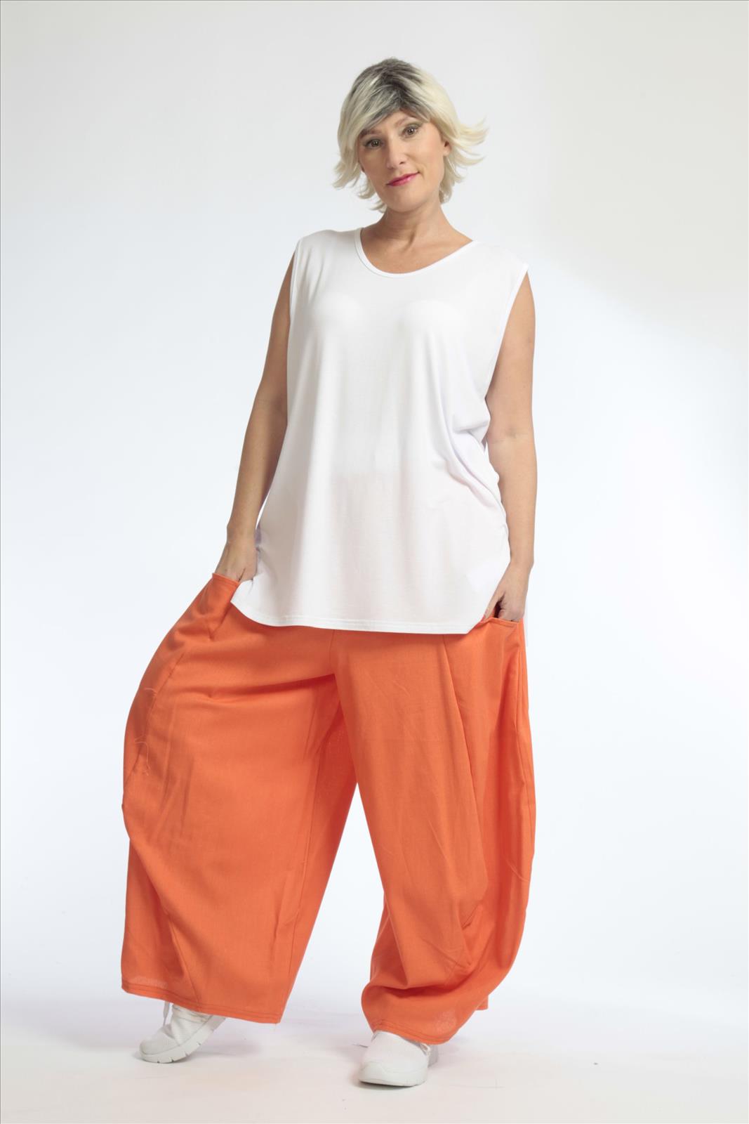 Summer trousers in balloon shape made of fine linen look quality, Softy in orange