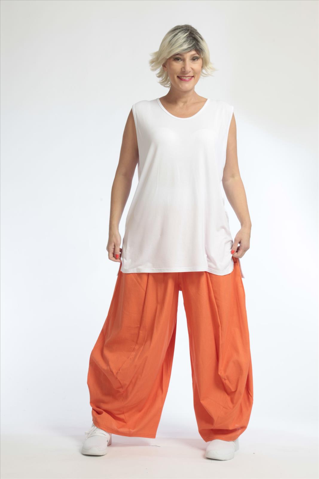 Summer trousers in balloon shape made of fine linen look quality, Softy in orange