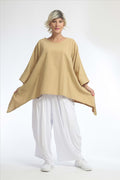 Summer big shirt in A-shape made of crushed linen look quality, Cottona in beige
