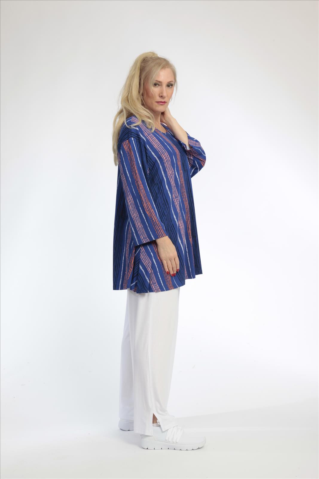 Summer shirt in bell shape made of soft jersey quality, Florida in royal blue-multi