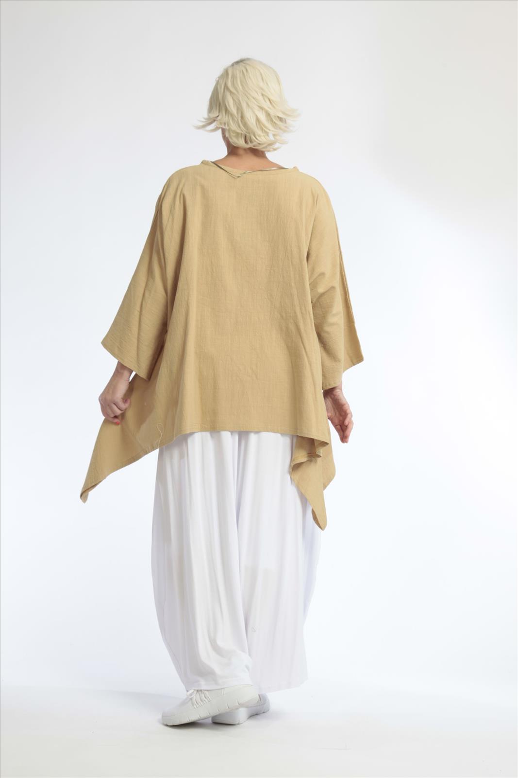 Summer big shirt in A-shape made of crushed linen look quality, Cottona in beige