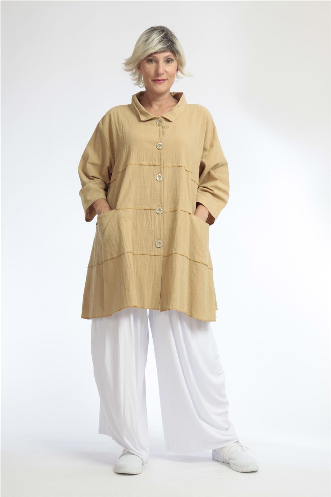 Summer jacket in A-shape made of crashed linen look quality, Cottona in beige