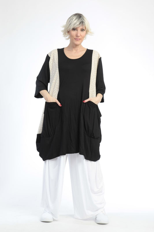 Summer shirt in balloon shape made of airy poplin quality, Baali in black-beige