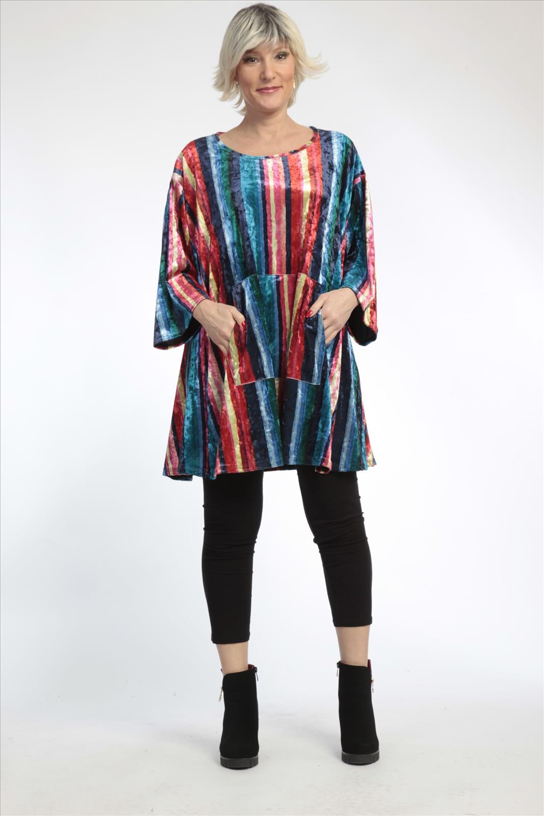 Summer big shirt in A-shape made of velor quality, Latte in multicolor