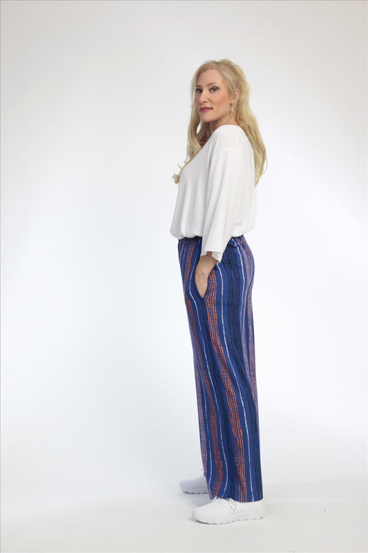 Summer trousers in a straight shape made of soft jersey quality, Florida in royal blue-multi