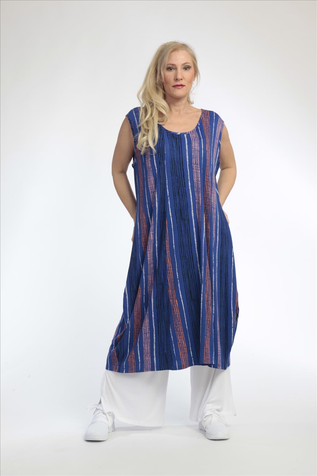 Sommer Kleid in Ballon Form aus weicher Jersey Qualität, Florida in Royalblau-Multi