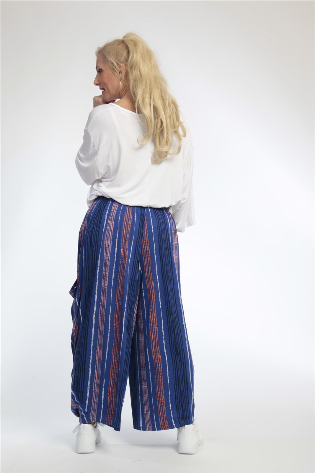 Summer trousers in balloon shape made of soft jersey quality, Florida in royal blue-multi