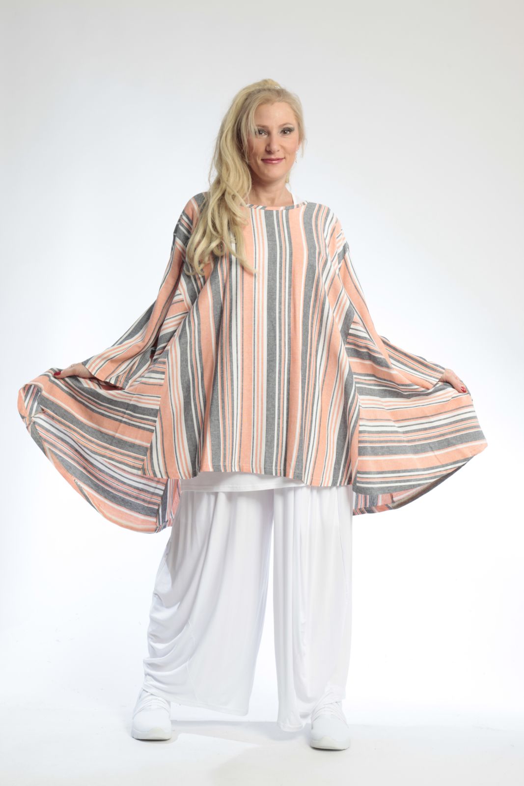 Chemise d'été grande taille en forme de A en qualité aspect lin aéré, Candy en orange