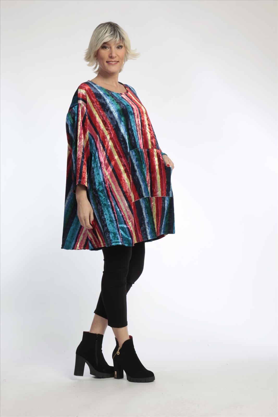 Summer big shirt in A-shape made of velor quality, Latte in multicolor