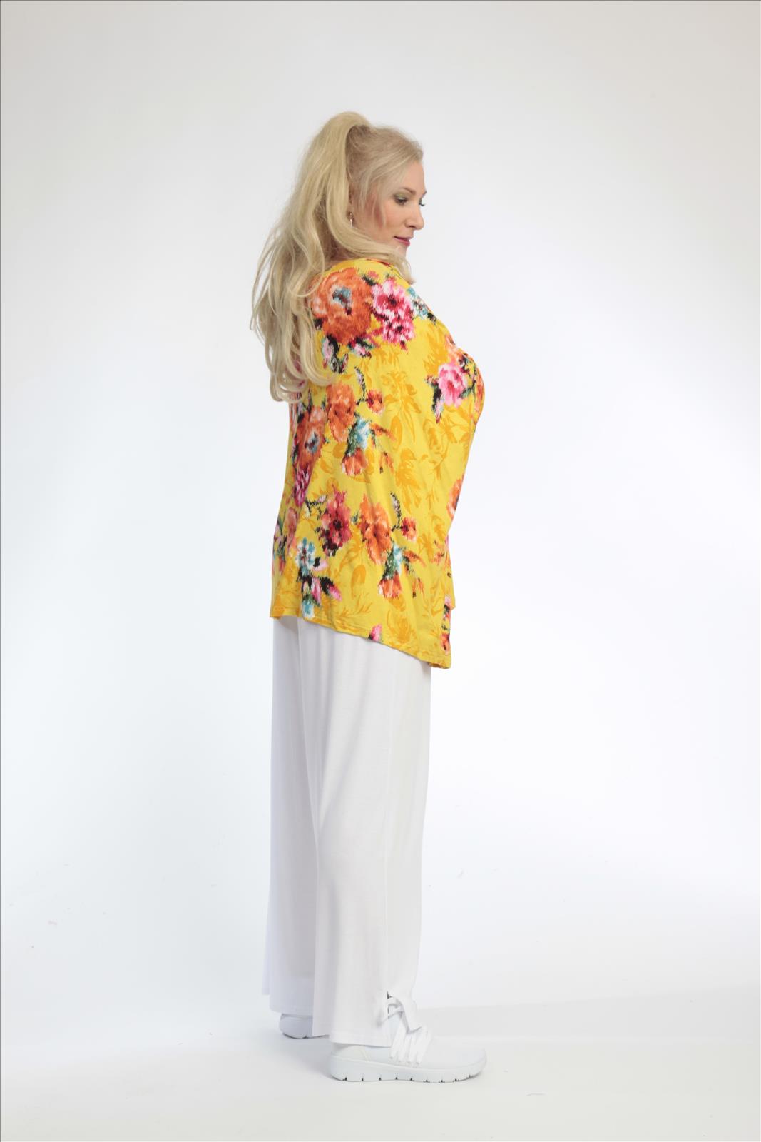 Summer big shirt in a boxy shape made of fine jersey quality, Miami in yellow-multi