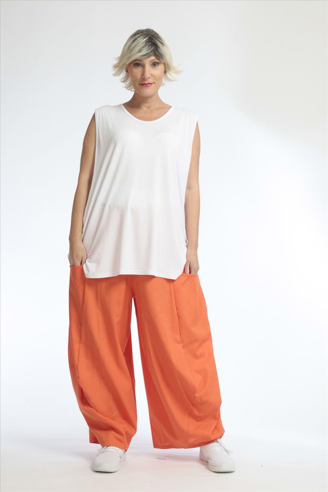 Summer trousers in balloon shape made of fine linen look quality, Softy in orange