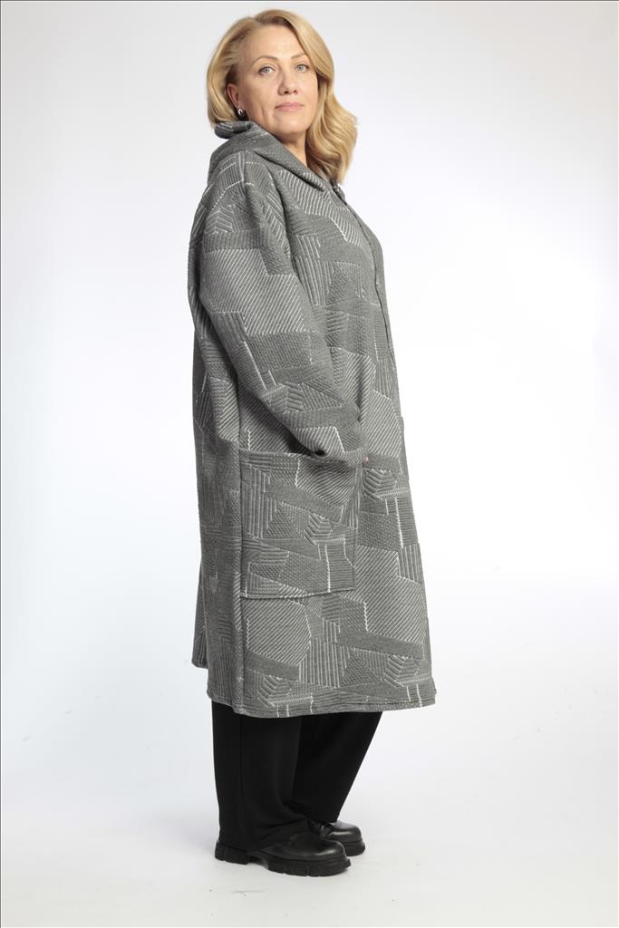 Winter coat in a straight shape made of jacquard quality, semolina in gray and white