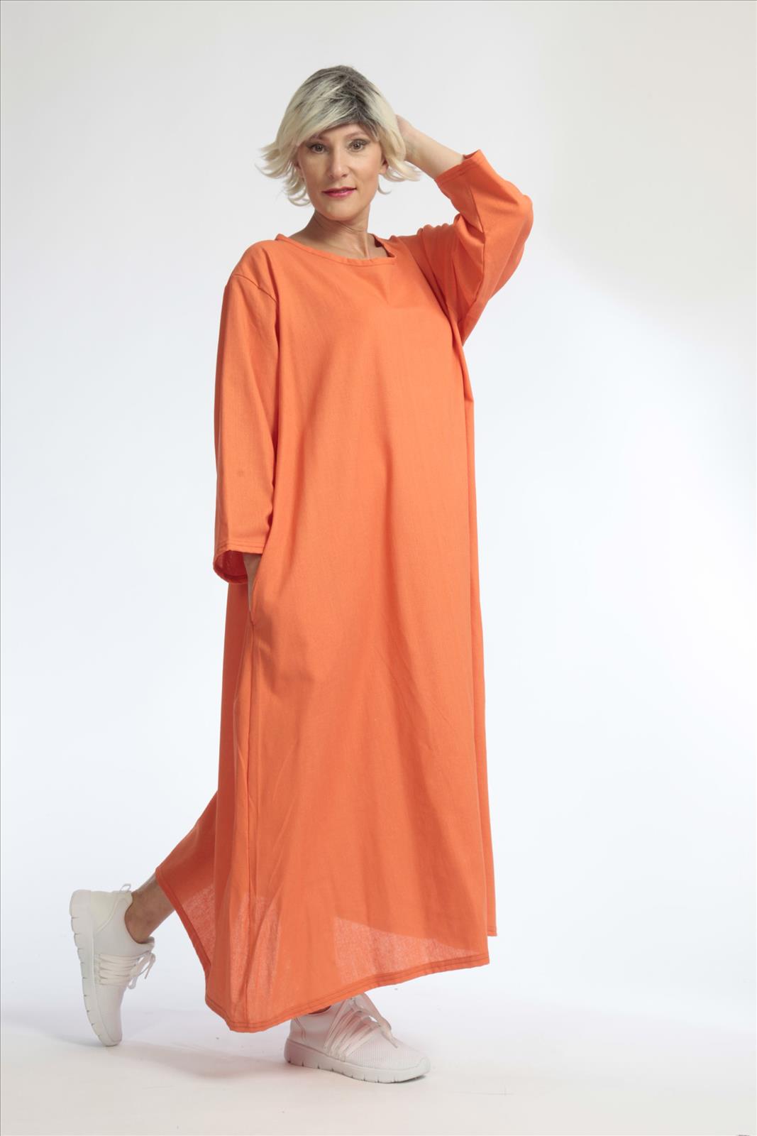 Summer dress in balloon shape made of fine linen look quality, Softy in orange