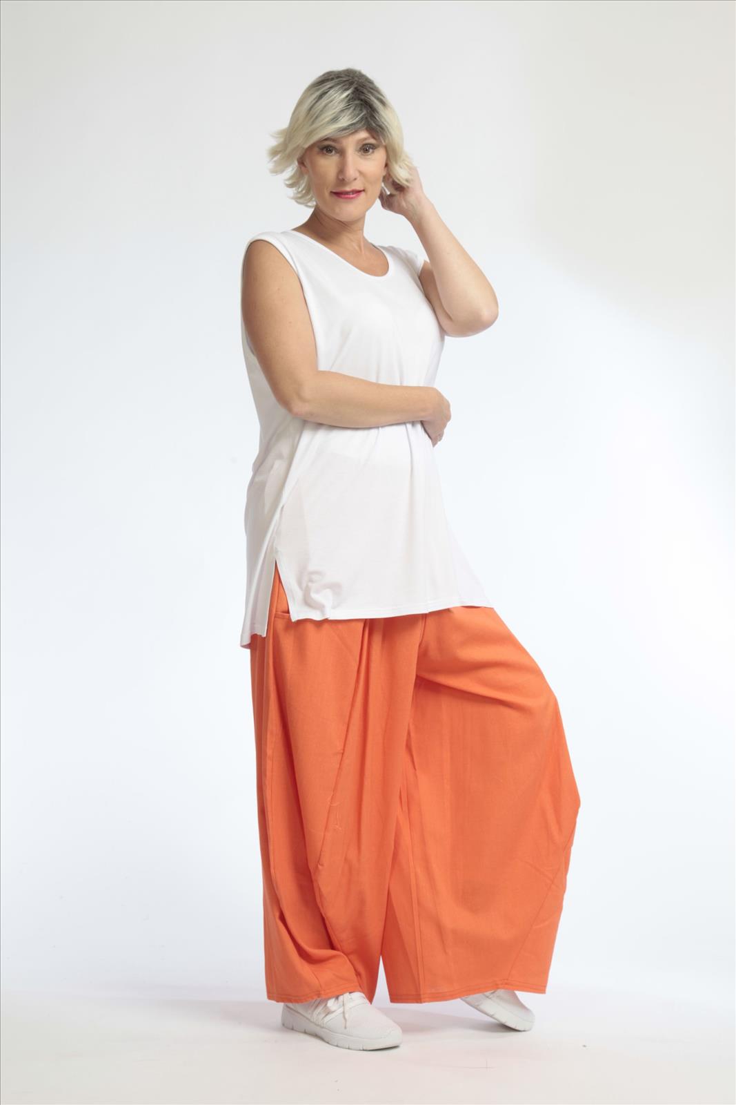 Summer trousers in balloon shape made of fine linen look quality, Softy in orange