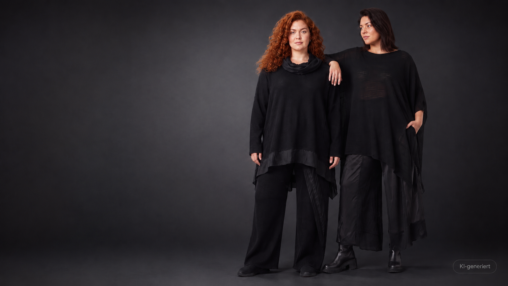 AKH Premium Winter – zwei Modelle in schwarzem Lagenlook, KI-generiertes Markenbild
