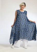 Summer tunic in A-shape made of airy chiffon quality, Samara in blue-black