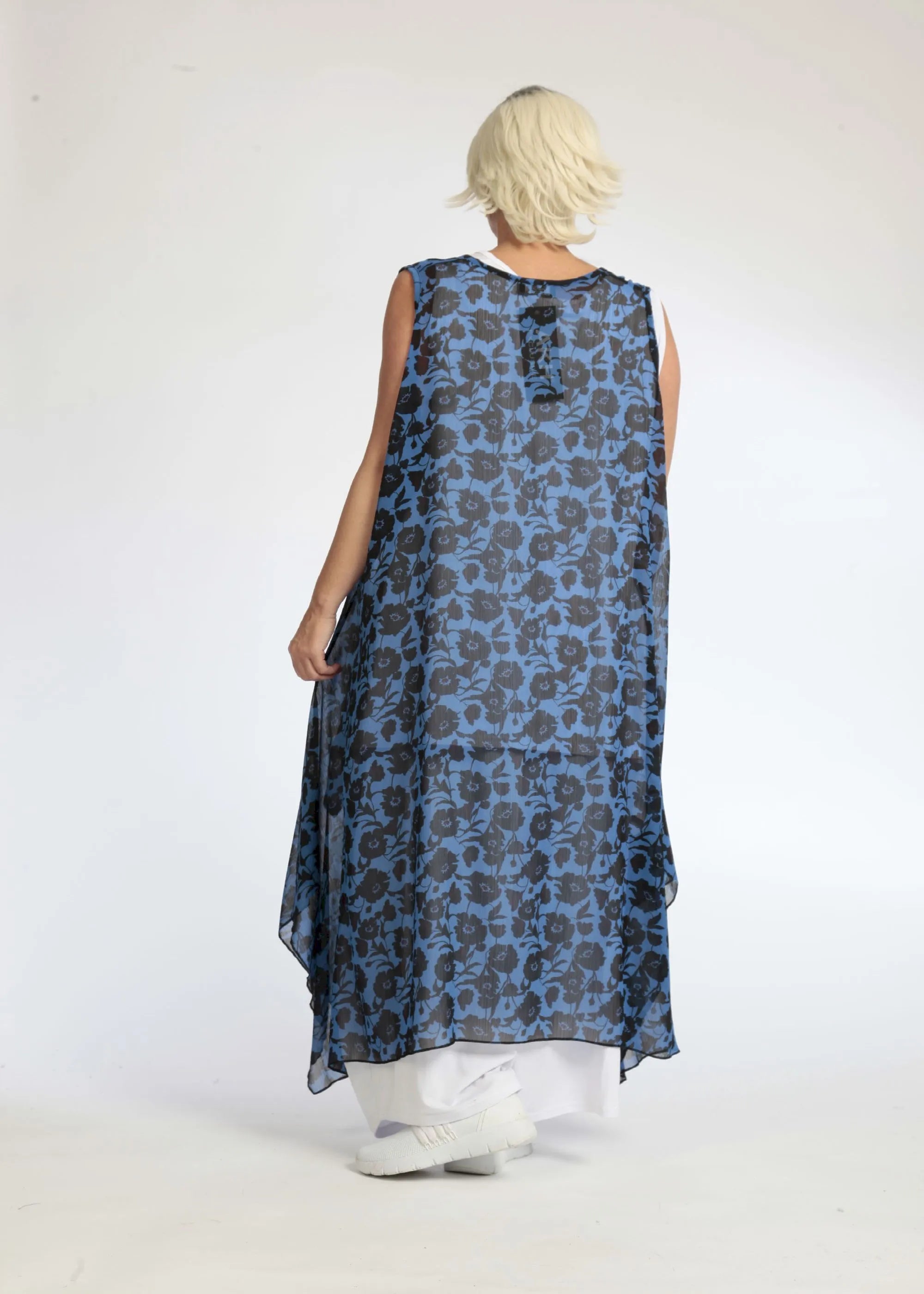 Summer tunic in A-shape made of airy chiffon quality, Samara in blue-black