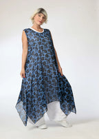 Summer tunic in A-shape made of airy chiffon quality, Samara in blue-black
