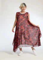 Summer tunic in A-shape made of airy chiffon quality, Eden in red-black