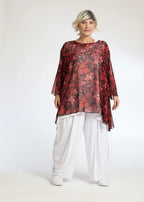 Chemise d'été grande taille en forme de A en mousseline de soie aérée, Eden en rouge-noir