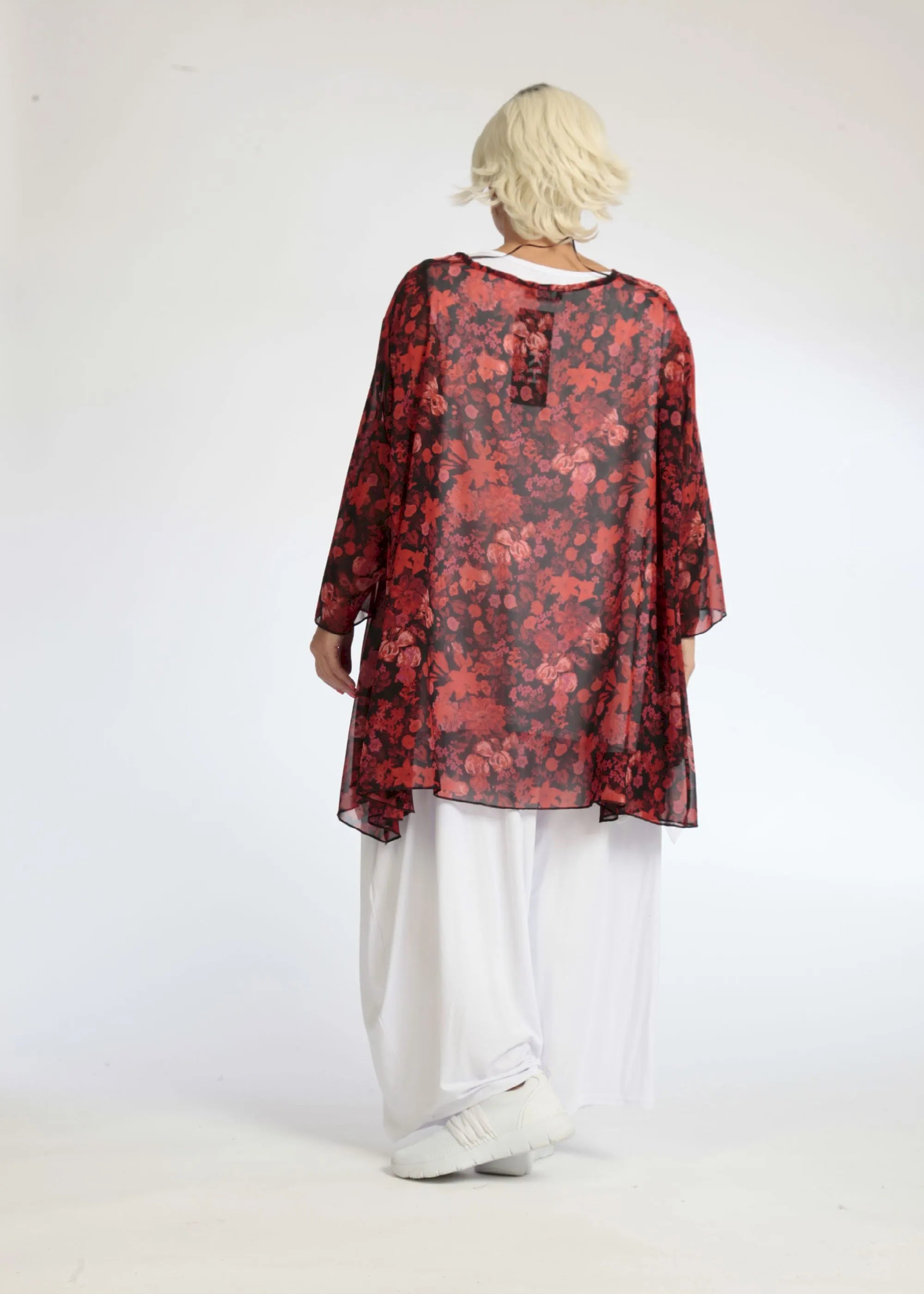 Chemise d'été grande taille en forme de A en mousseline de soie aérée, Eden en rouge-noir