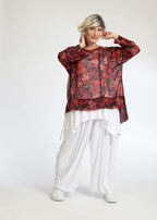Summer shirt in a straight shape made of airy chiffon quality, Eden in red-black