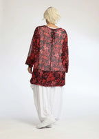 Summer shirt in a straight shape made of airy chiffon quality, Eden in red-black