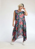 Sommer Tunika in A-Form aus luftiger Chiffon Qualität, Novelle in Schwarz-Rot-Blau