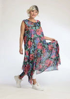 Sommer Tunika in A-Form aus luftiger Chiffon Qualität, Novelle in Schwarz-Rot-Blau