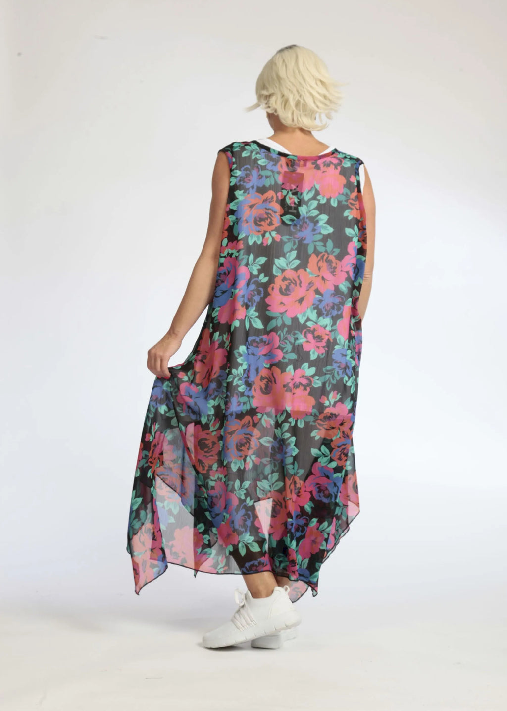 Sommer Tunika in A-Form aus luftiger Chiffon Qualität, Novelle in Schwarz-Rot-Blau