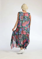 Sommer Tunika in A-Form aus luftiger Chiffon Qualität, Novelle in Schwarz-Rot-Blau