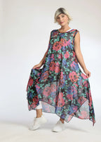 Sommer Tunika in A-Form aus luftiger Chiffon Qualität, Novelle in Schwarz-Rot-Blau