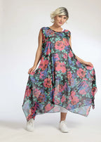 Sommer Tunika in A-Form aus luftiger Chiffon Qualität, Novelle in Schwarz-Rot-Blau