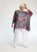 Sommer Big Shirt in A-Form aus luftiger Chiffon Qualität, Novelle in Schwarz-Rot-Blau
