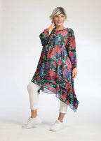 Summer big shirt in A-shape made of airy chiffon quality, novella in black-red-blue