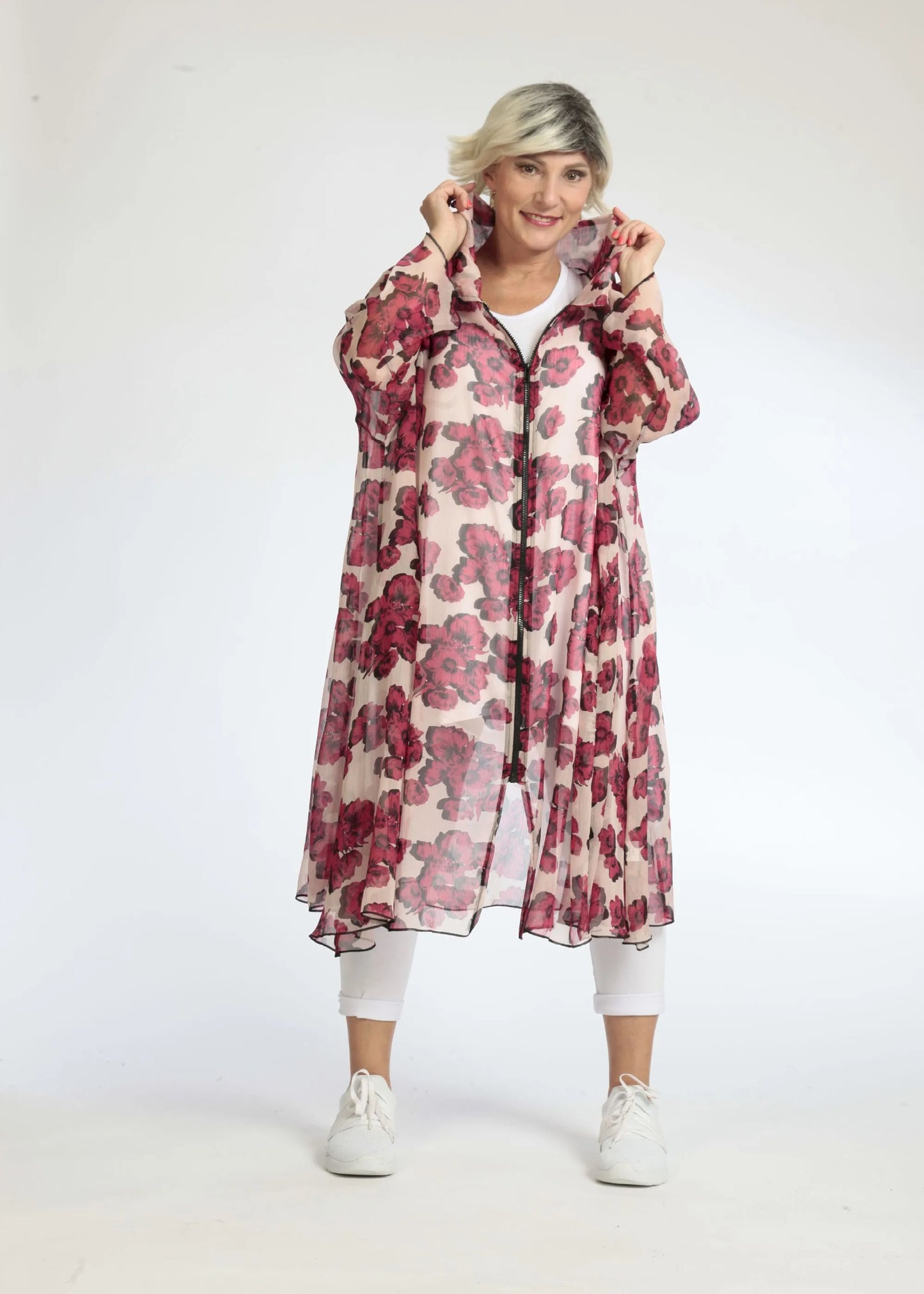 Sommer Bluse in A-Form aus luftiger Chiffon Qualität, Rania in Rose-Pink