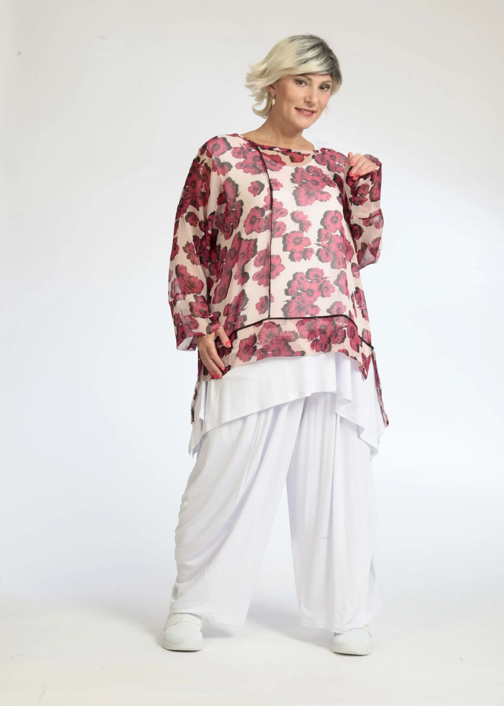 Summer shirt in a straight shape made of airy chiffon quality, Rania in rose pink