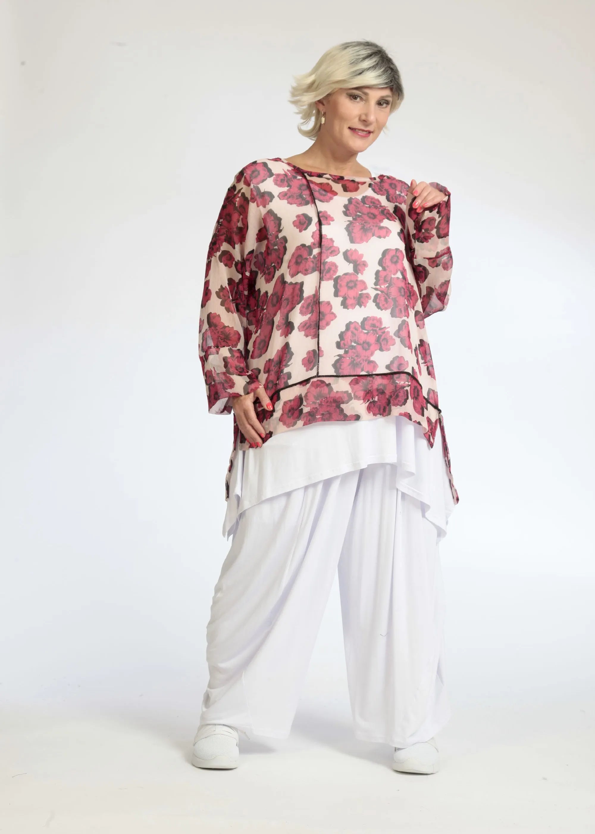 Summer shirt in a straight shape made of airy chiffon quality, Rania in rose pink
