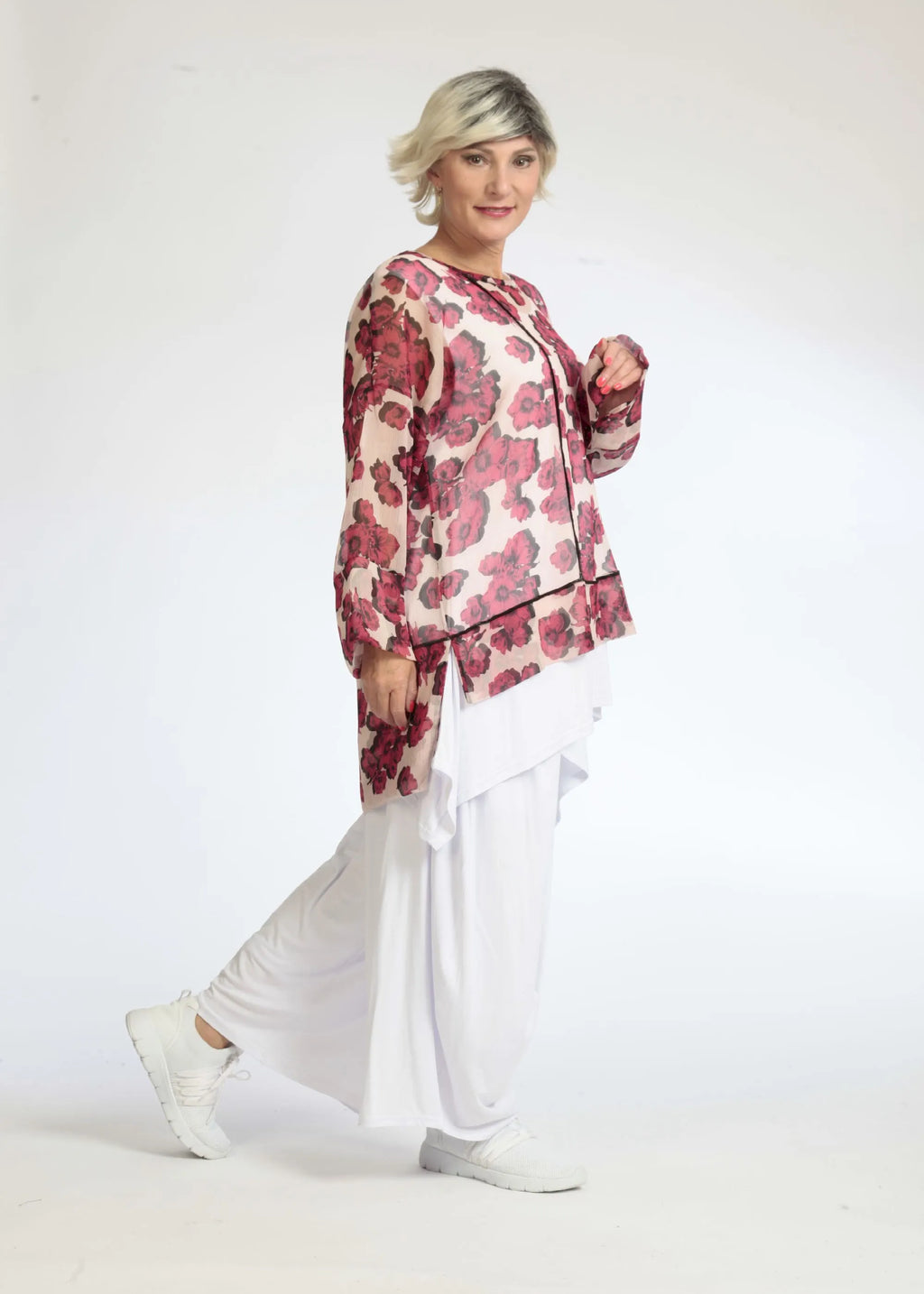 Summer shirt in a straight shape made of airy chiffon quality, Rania in rose pink