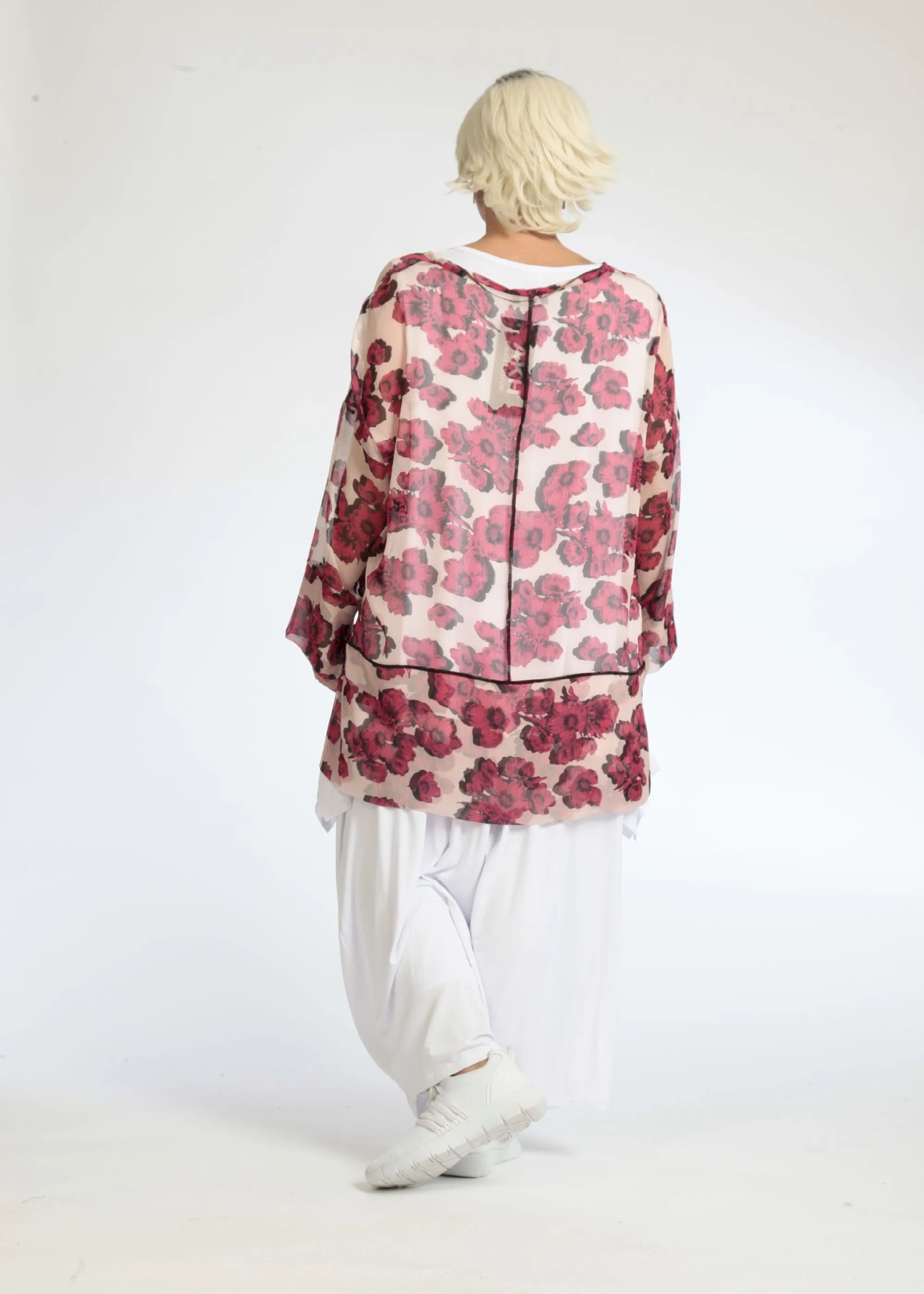 Summer shirt in a straight shape made of airy chiffon quality, Rania in rose pink