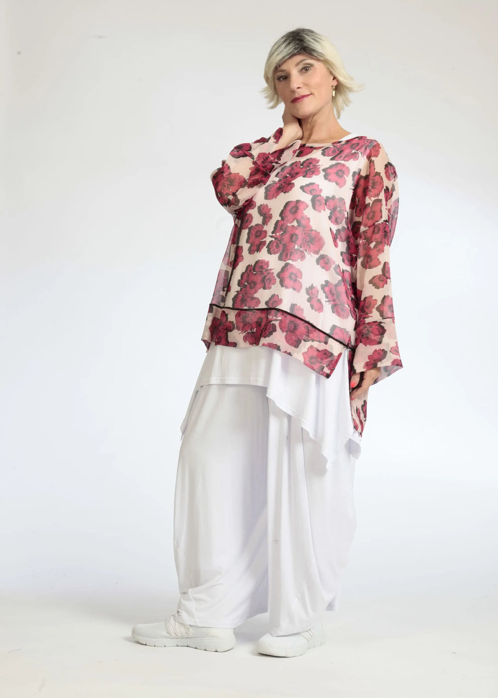 Summer shirt in a straight shape made of airy chiffon quality, Rania in rose pink