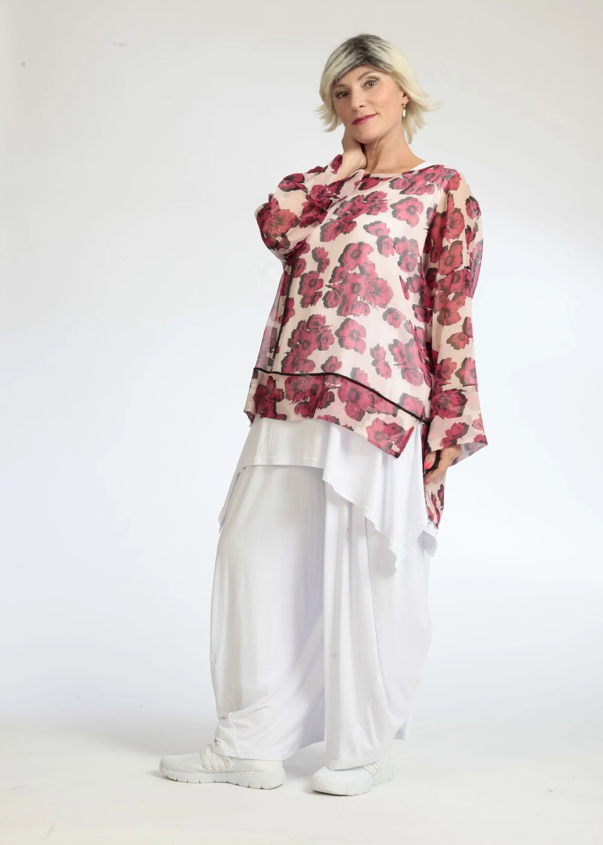 Summer shirt in a straight shape made of airy chiffon quality, Rania in rose pink