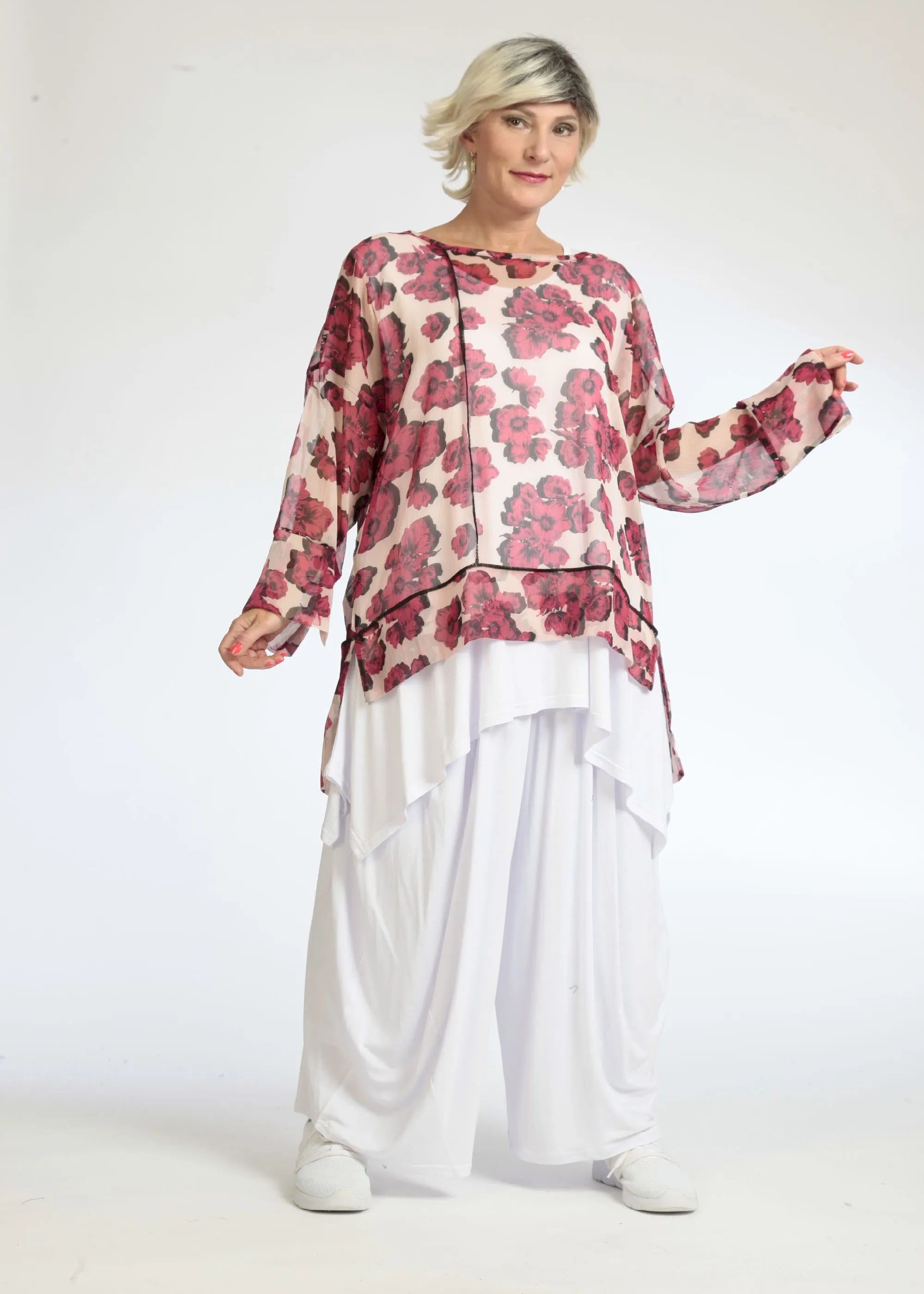 Summer shirt in a straight shape made of airy chiffon quality, Rania in rose pink
