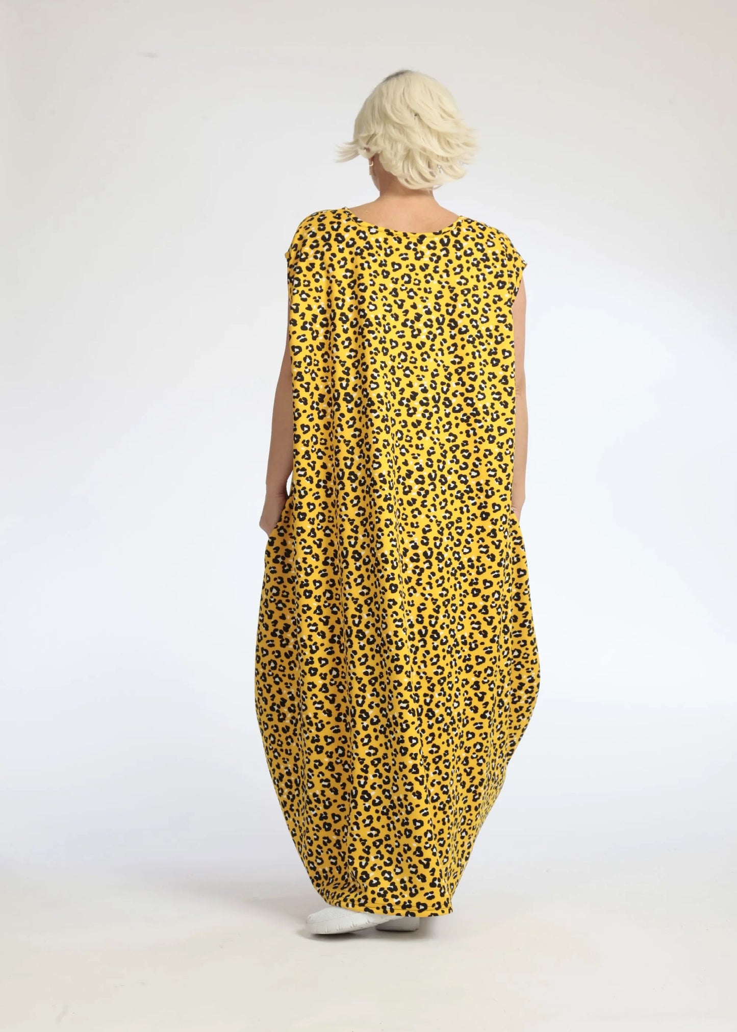 Sommer Kleid in Ballon Form aus glatter Slinky Qualität, Mercy in Gelb-Schwarz