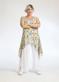 Summer top in a pointed shape made of light linen look quality, Nami in green-blue