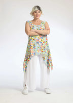 Summer top in a pointed shape made of light linen look quality, Nami in green-blue