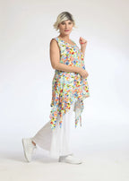 Summer top in a pointed shape made of light linen look quality, Nami in green-blue