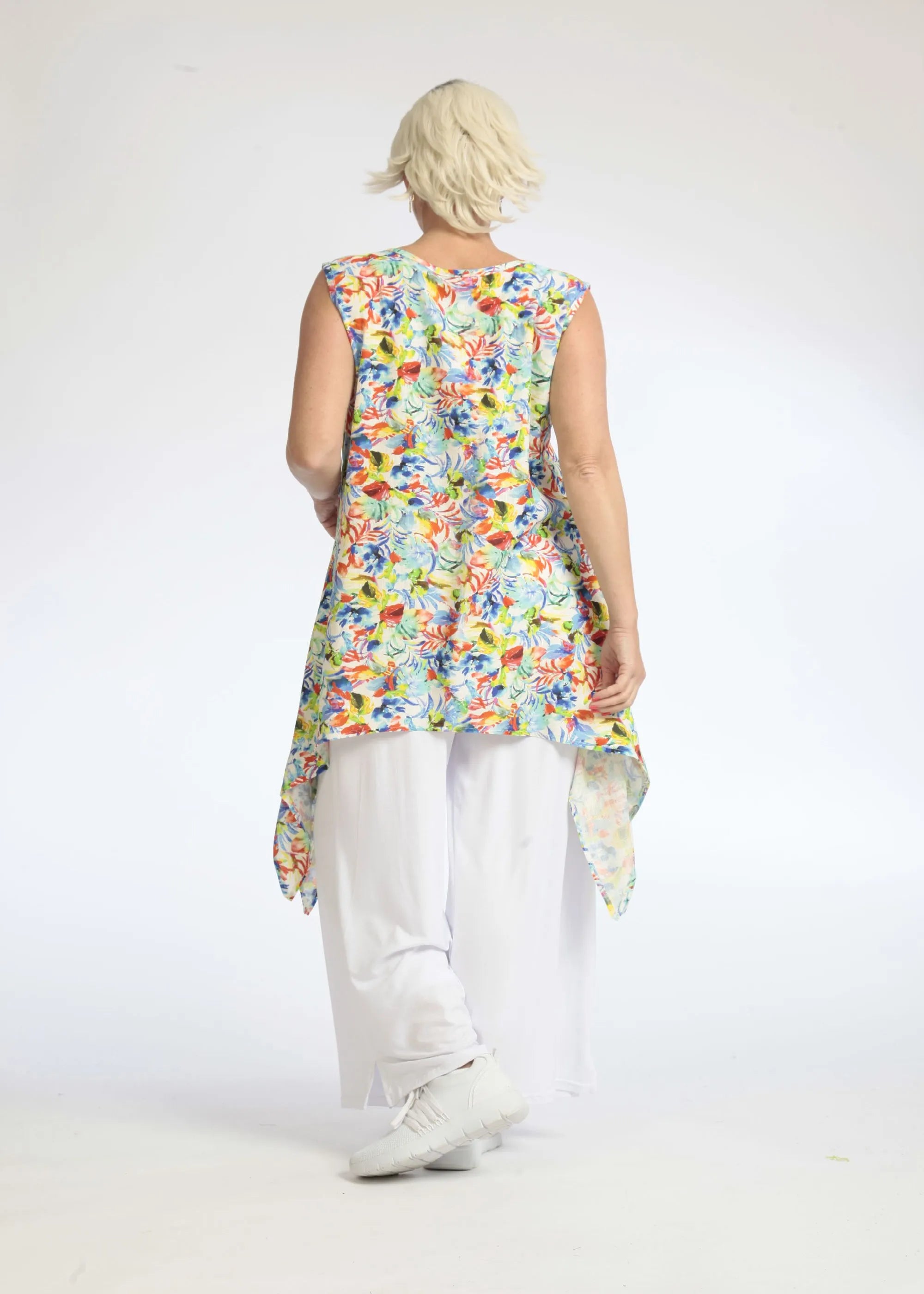 Summer top in a pointed shape made of light linen look quality, Nami in green-blue